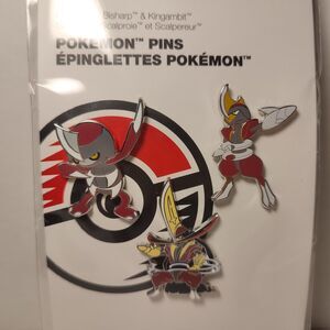 Pokemon TCG Pawniard Bisharp & King Gambit Enamel Pins Set Official Collectibles